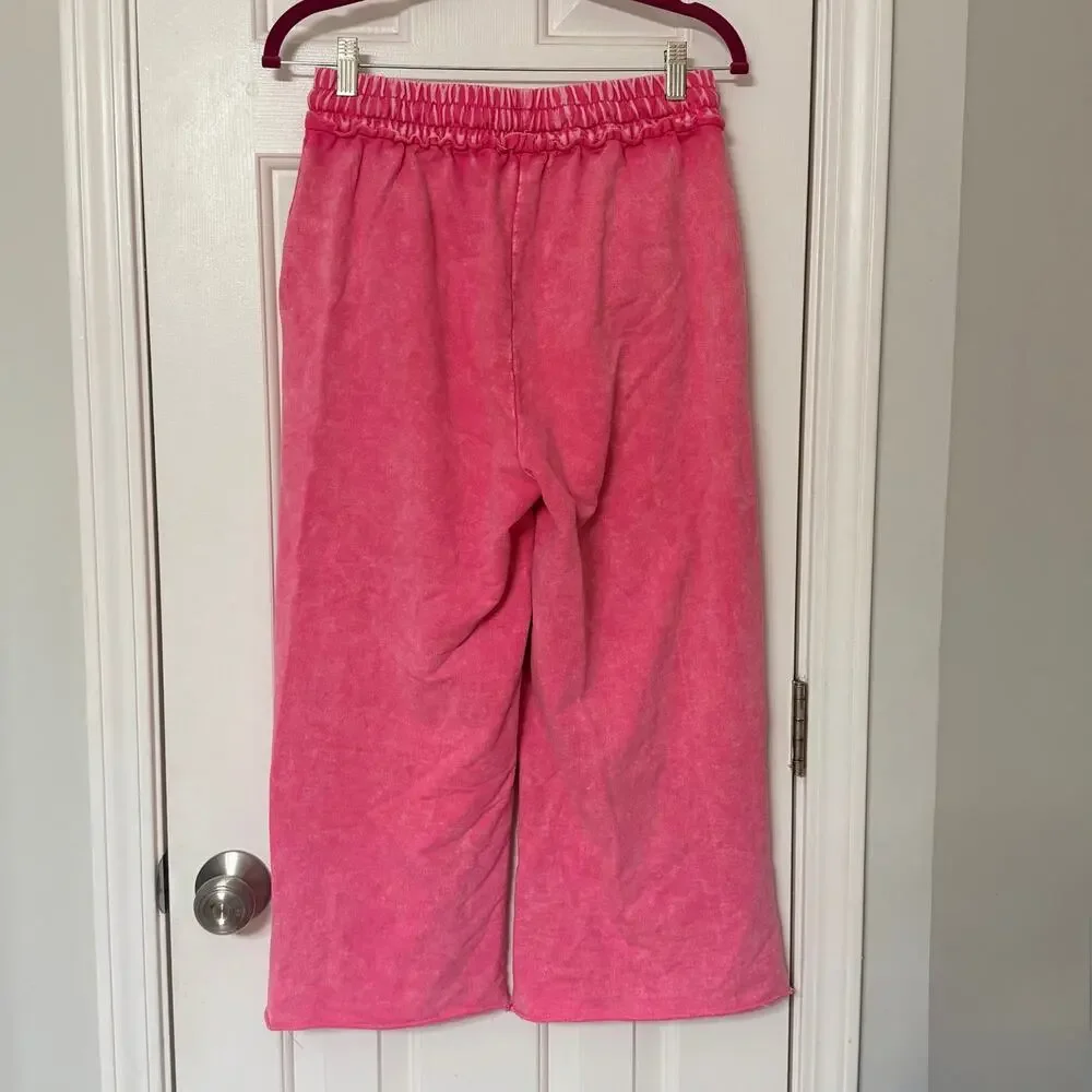 ZENANA • Pink Cropped Wide Leg Comfy Pants - Picture 5 of 5